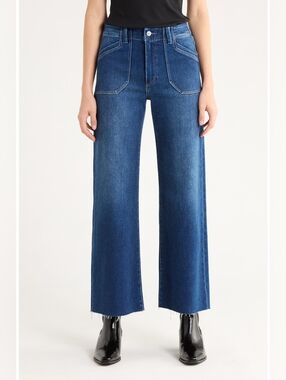 PAIGE Dark Blue High-Rise Wide Leg Jeans